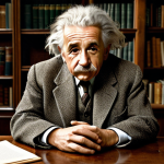 **

"A portrait of a wise, older Albert Einstein, fully clothed in a professional tweed suit, sitting in his study surrounded by books and papers, thoughtful expression, modest attire, safe for work, perfect anatomy, correct proportions, natural pose, scholarly environment, warm lighting, professional photography, high quality, appropriate content."

**