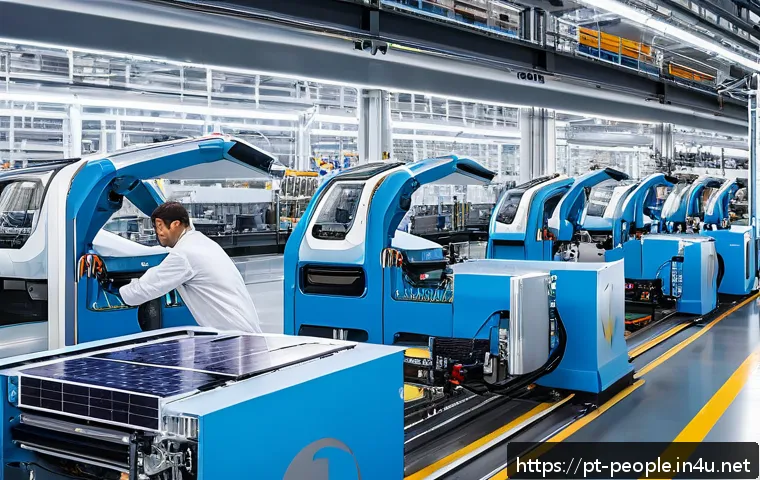 세르지오 마르키오니 피아트 크라이슬러 CEO - A modern automotive factory interior showcasing a high-tech production line with advanced robotics a...